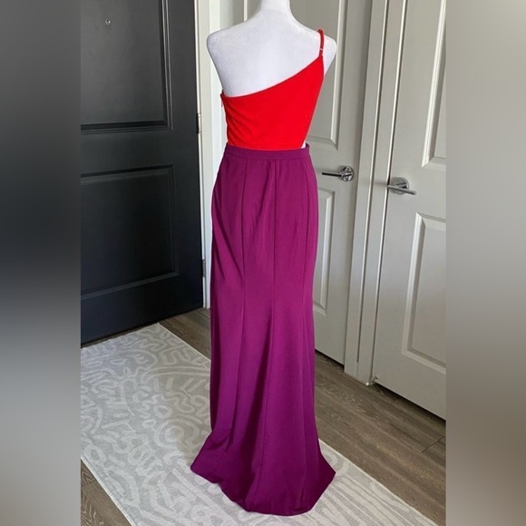 Maniju Colorblock One Shoulder Dress - Size S (Red/Purple) - Picture 3 of 10